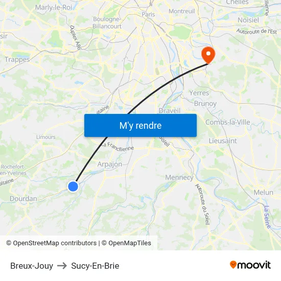 Breux-Jouy to Sucy-En-Brie map