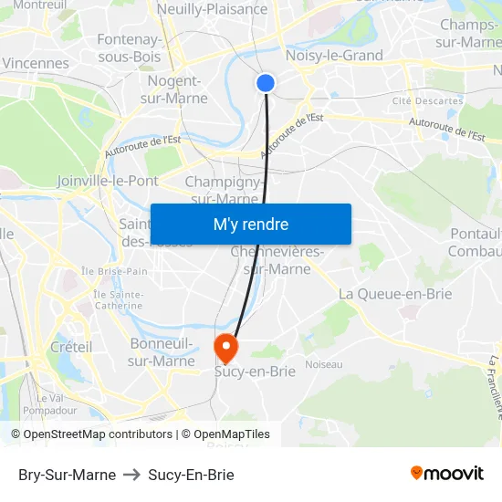 Bry-Sur-Marne to Sucy-En-Brie map