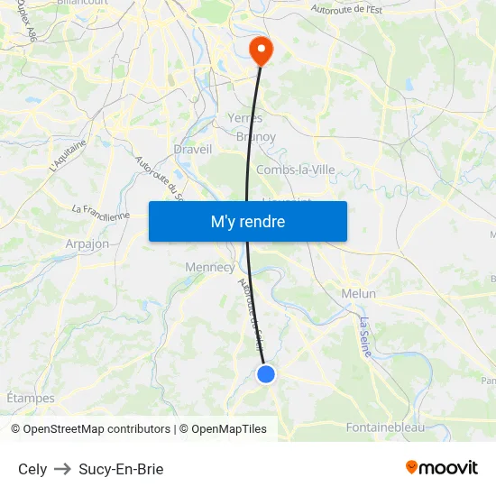 Cely to Sucy-En-Brie map