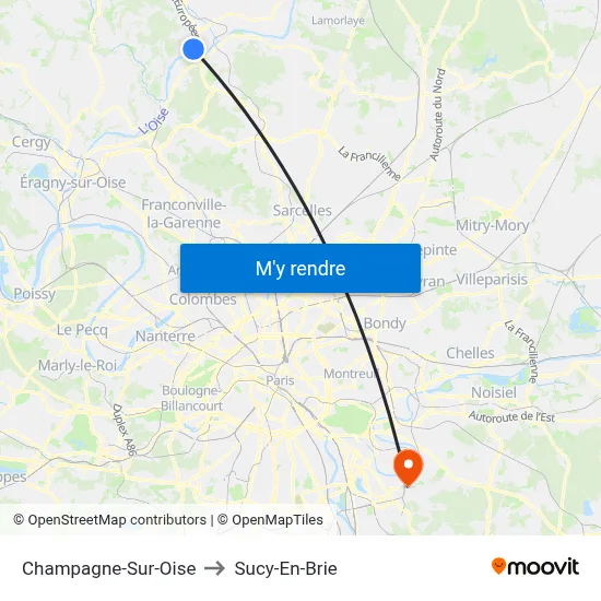Champagne-Sur-Oise to Sucy-En-Brie map