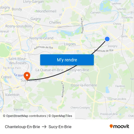Chanteloup-En-Brie to Sucy-En-Brie map