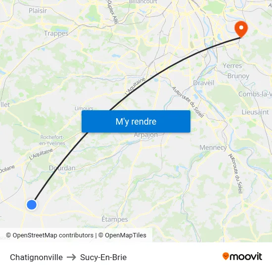 Chatignonville to Sucy-En-Brie map