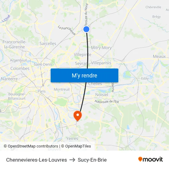 Chennevieres-Les-Louvres to Sucy-En-Brie map
