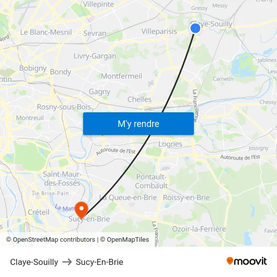 Claye-Souilly to Sucy-En-Brie map