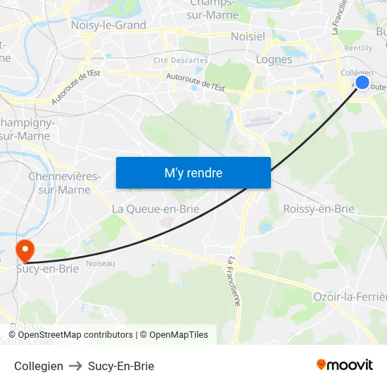 Collegien to Sucy-En-Brie map