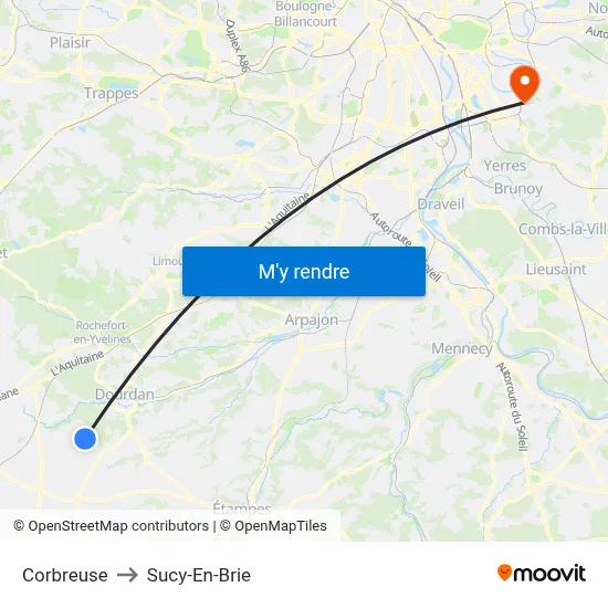 Corbreuse to Sucy-En-Brie map