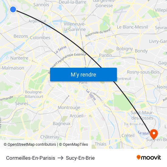 Cormeilles-En-Parisis to Sucy-En-Brie map