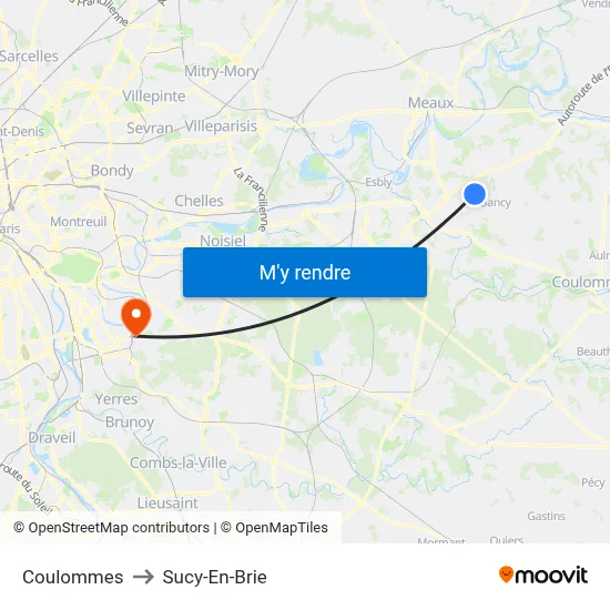 Coulommes to Sucy-En-Brie map