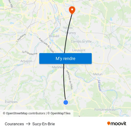 Courances to Sucy-En-Brie map