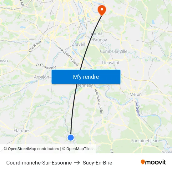 Courdimanche-Sur-Essonne to Sucy-En-Brie map