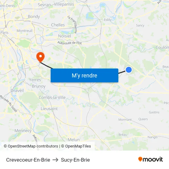 Crevecoeur-En-Brie to Sucy-En-Brie map