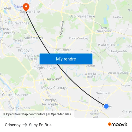 Crisenoy to Sucy-En-Brie map