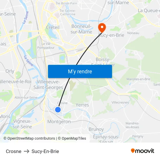 Crosne to Sucy-En-Brie map
