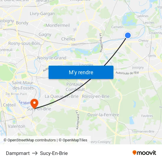 Dampmart to Sucy-En-Brie map
