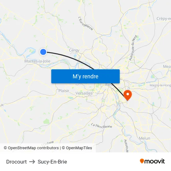 Drocourt to Sucy-En-Brie map