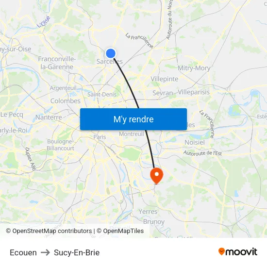 Ecouen to Sucy-En-Brie map