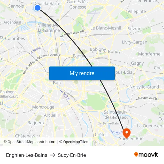 Enghien-Les-Bains to Sucy-En-Brie map