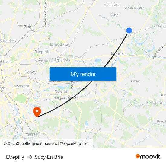 Etrepilly to Sucy-En-Brie map