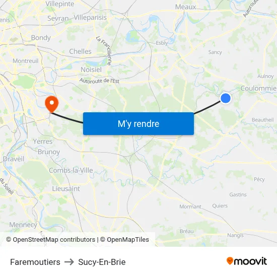 Faremoutiers to Sucy-En-Brie map