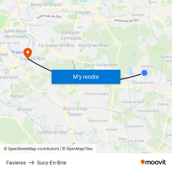 Favieres to Sucy-En-Brie map