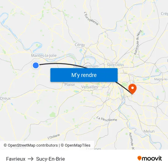 Favrieux to Sucy-En-Brie map