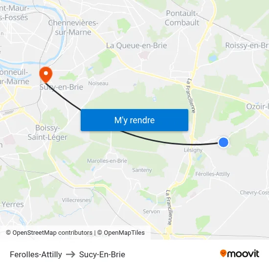 Ferolles-Attilly to Sucy-En-Brie map