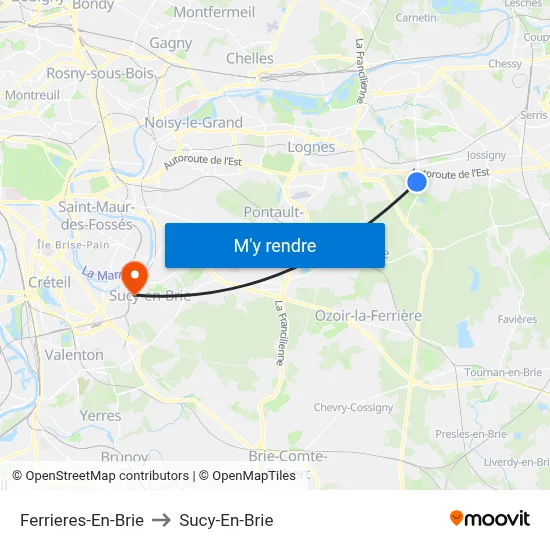 Ferrieres-En-Brie to Sucy-En-Brie map