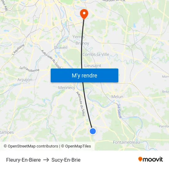 Fleury-En-Biere to Sucy-En-Brie map