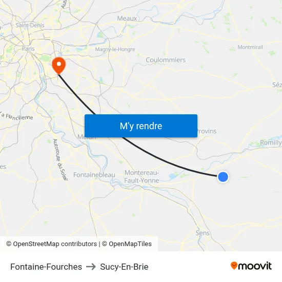 Fontaine-Fourches to Sucy-En-Brie map