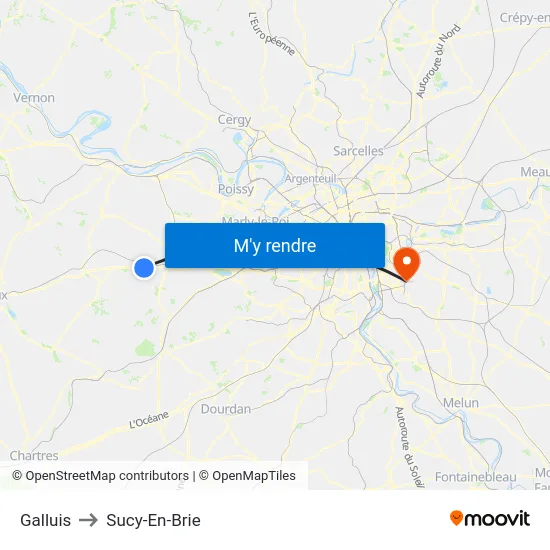 Galluis to Sucy-En-Brie map