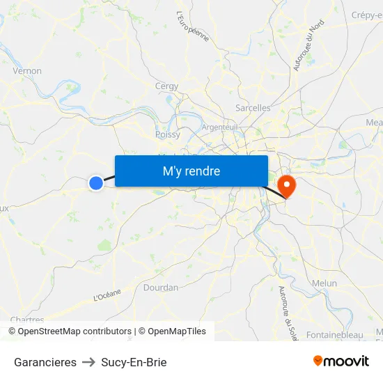 Garancieres to Sucy-En-Brie map