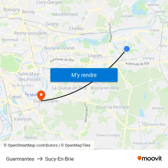 Guermantes to Sucy-En-Brie map