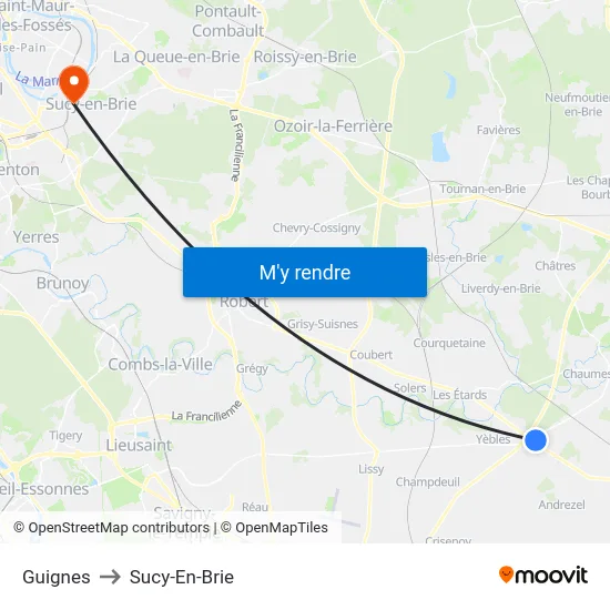 Guignes to Sucy-En-Brie map