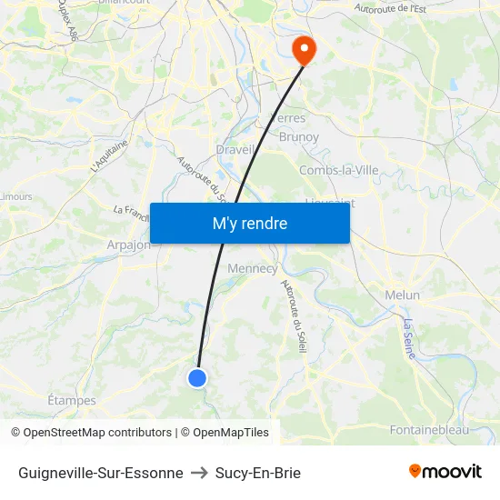 Guigneville-Sur-Essonne to Sucy-En-Brie map