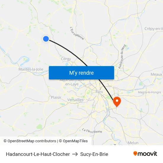Hadancourt-Le-Haut-Clocher to Sucy-En-Brie map