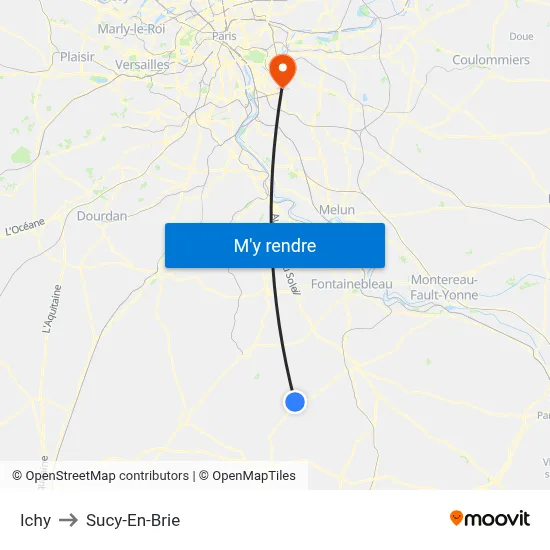 Ichy to Sucy-En-Brie map