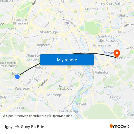 Igny to Sucy-En-Brie map