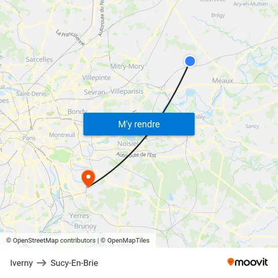 Iverny to Sucy-En-Brie map