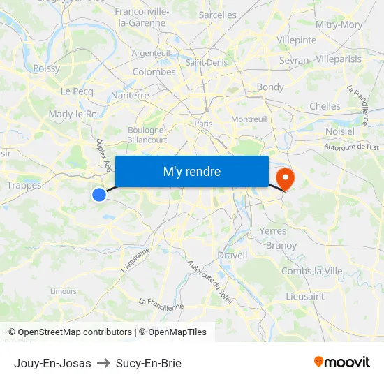 Jouy-En-Josas to Sucy-En-Brie map