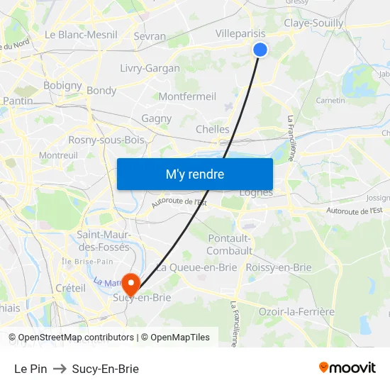 Le Pin to Sucy-En-Brie map