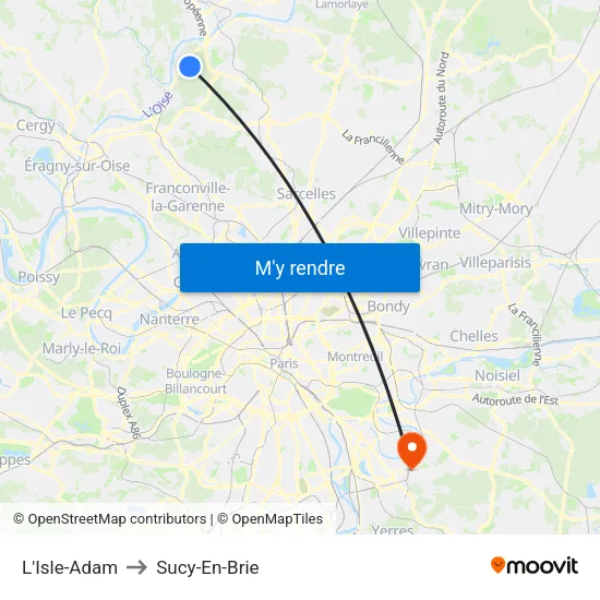 L'Isle-Adam to Sucy-En-Brie map