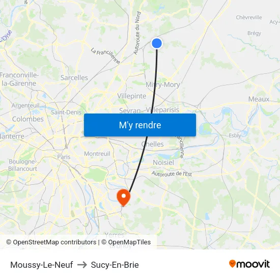 Moussy-Le-Neuf to Sucy-En-Brie map