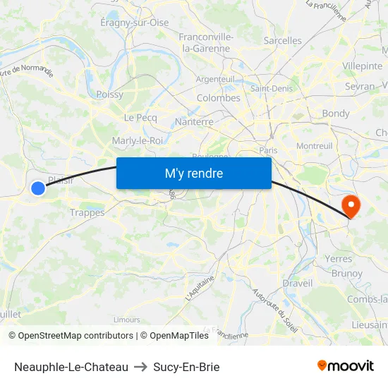 Neauphle-Le-Chateau to Sucy-En-Brie map