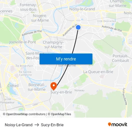 Noisy-Le-Grand to Sucy-En-Brie map