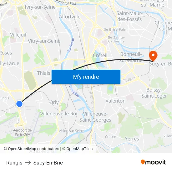 Rungis to Sucy-En-Brie map