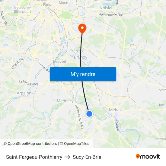 Saint-Fargeau-Ponthierry to Sucy-En-Brie map