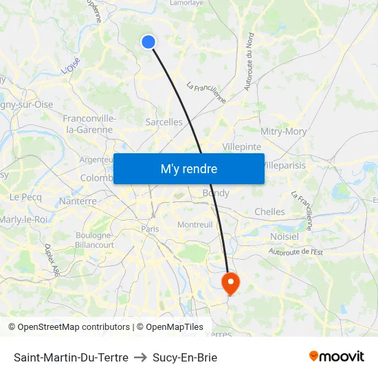 Saint-Martin-Du-Tertre to Sucy-En-Brie map