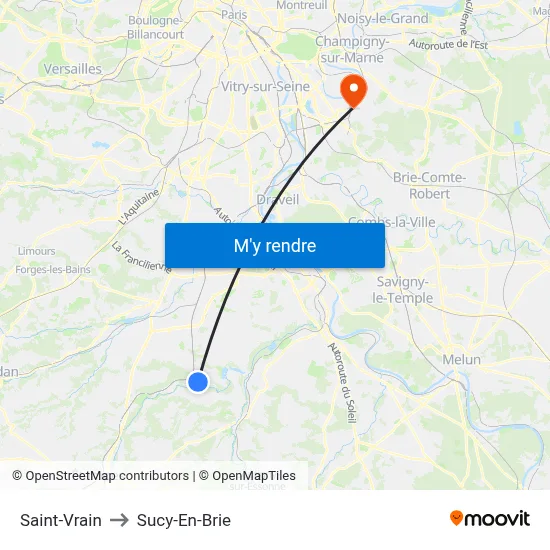 Saint-Vrain to Sucy-En-Brie map