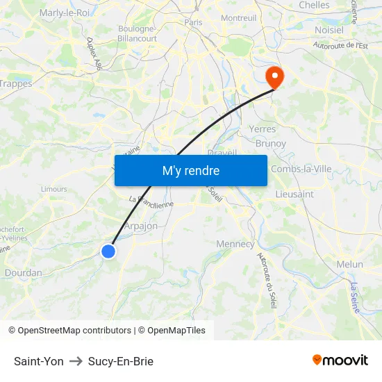 Saint-Yon to Sucy-En-Brie map