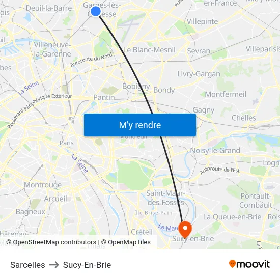 Sarcelles to Sucy-En-Brie map